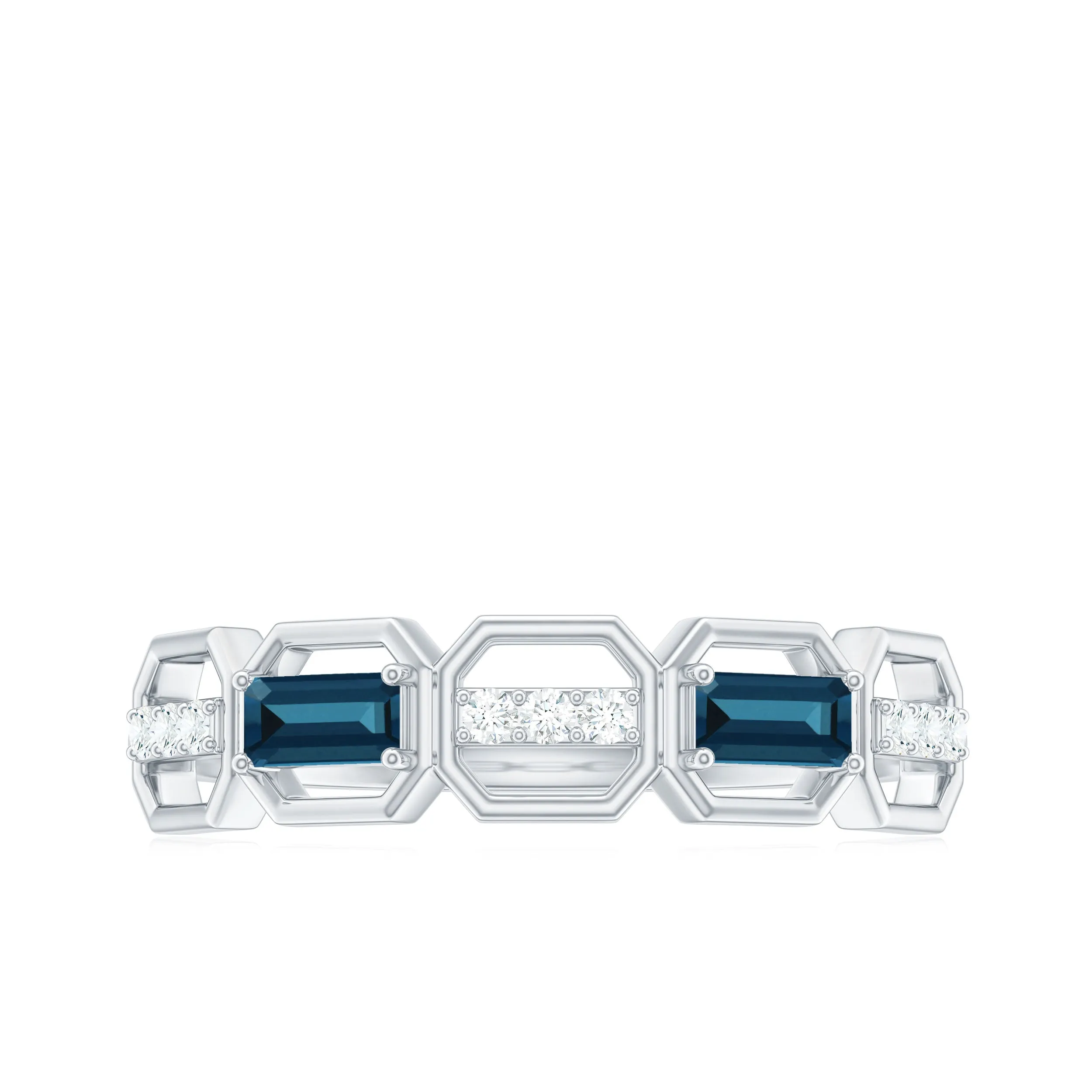 Natural London Blue Topaz and Diamond Half Eternity Ring