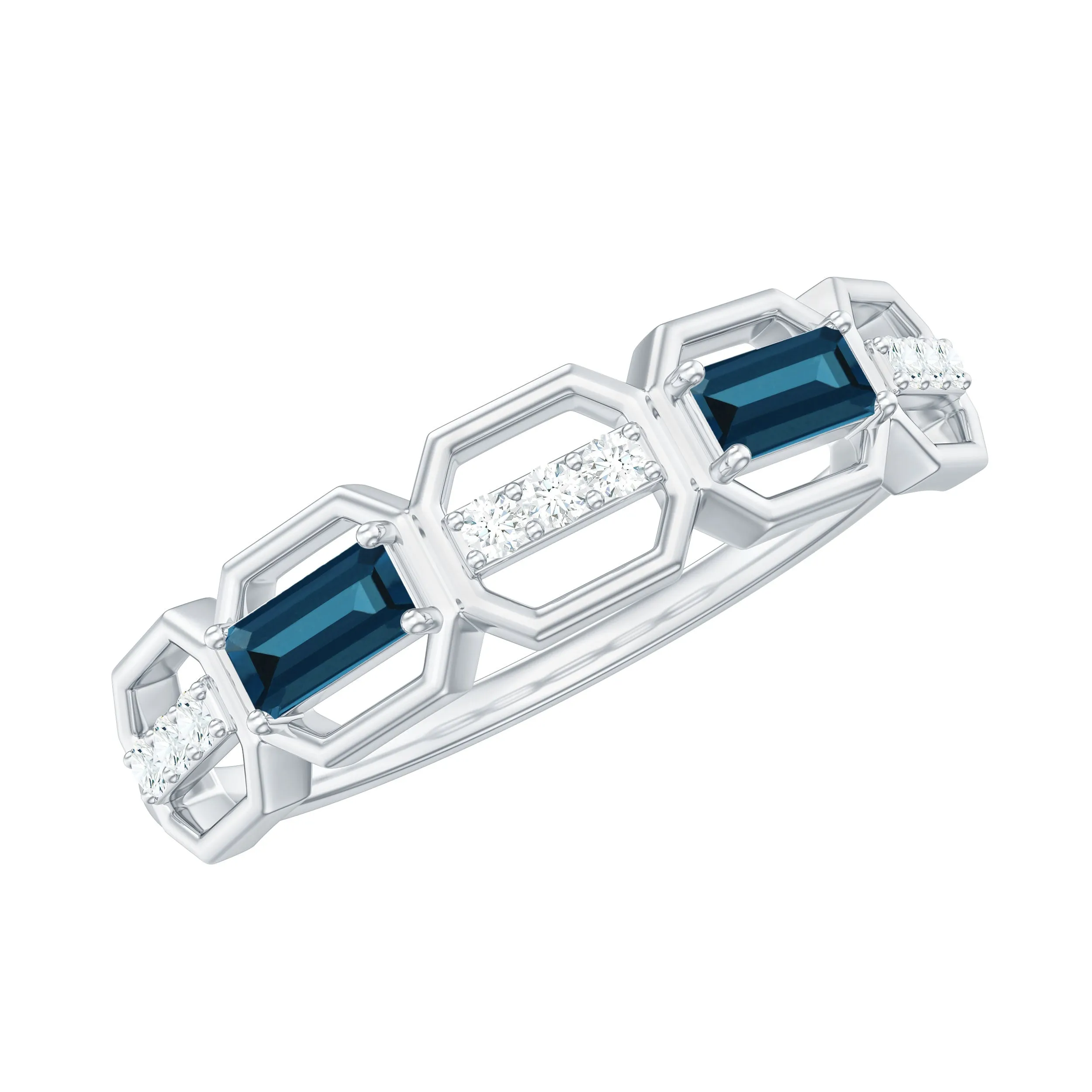 Natural London Blue Topaz and Diamond Half Eternity Ring