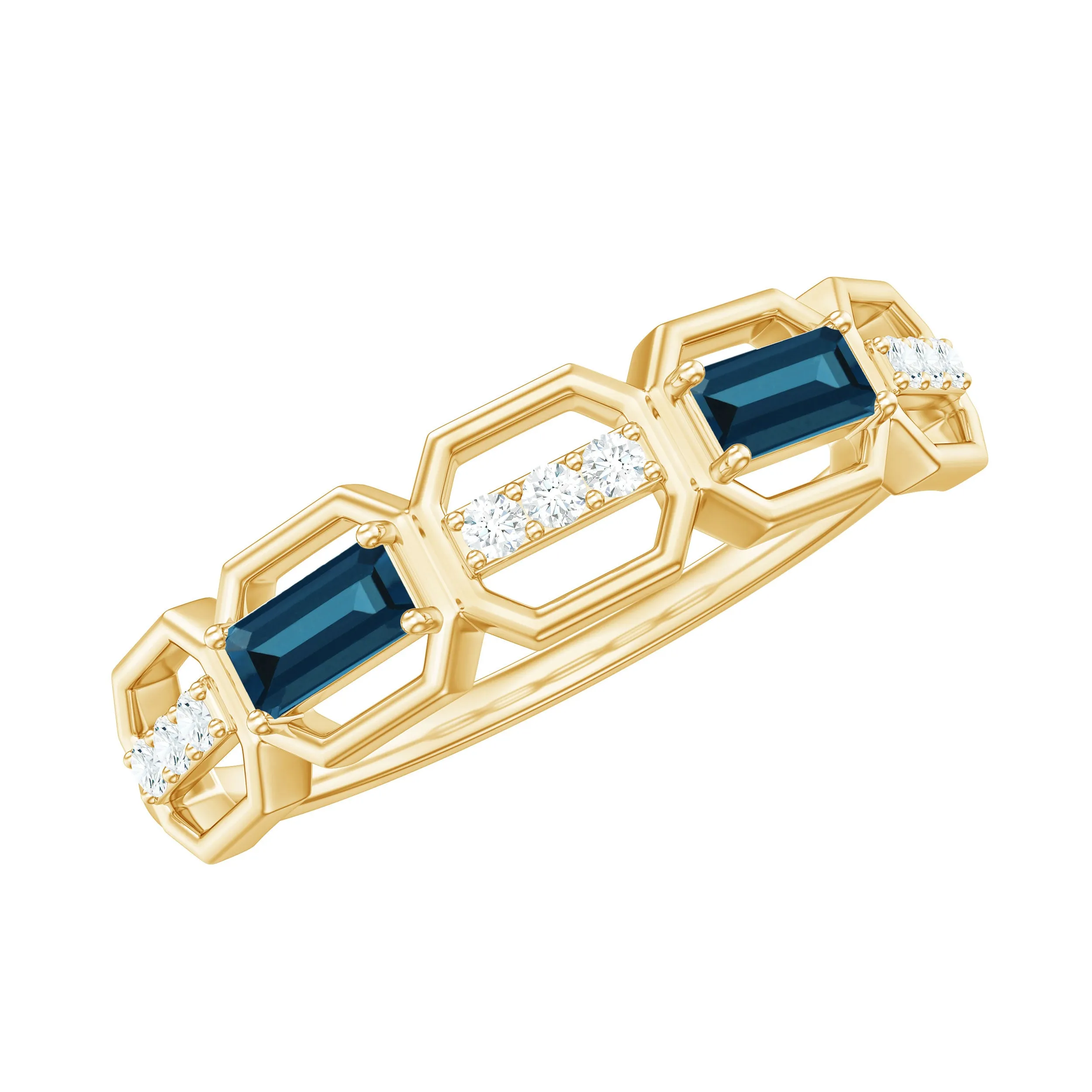 Natural London Blue Topaz and Diamond Half Eternity Ring