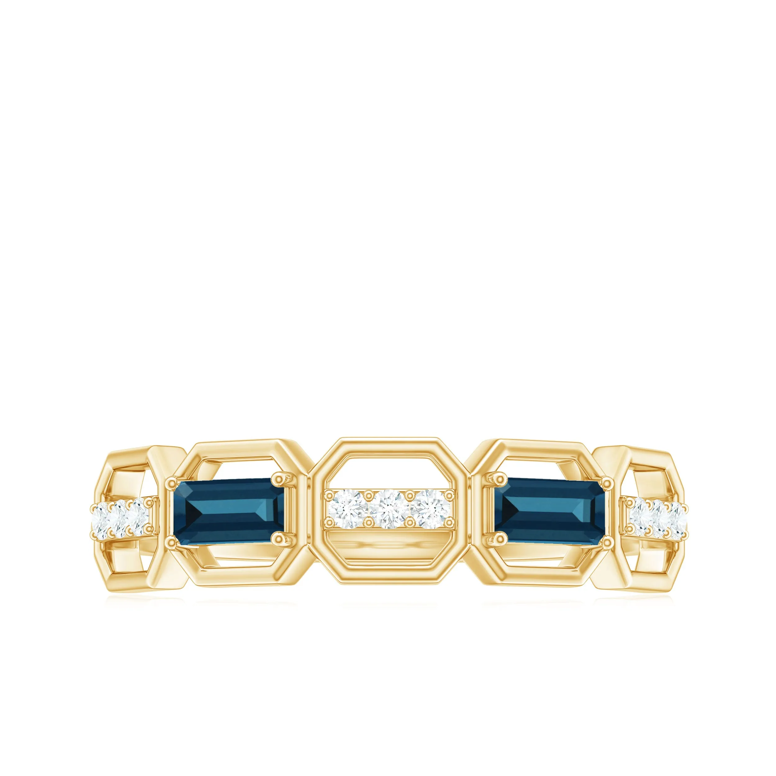 Natural London Blue Topaz and Diamond Half Eternity Ring