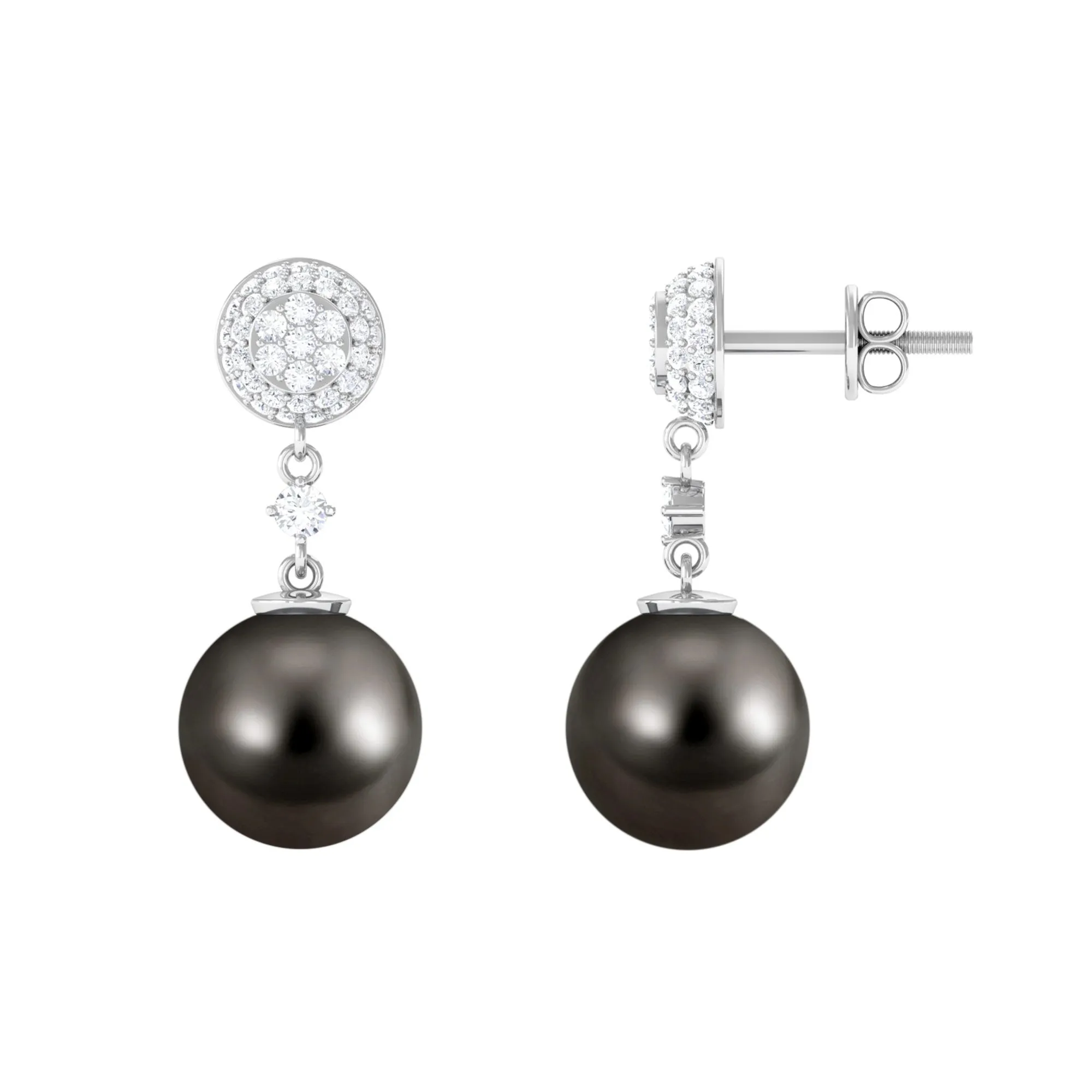 Natural Tahitian Pearl Dangle Earrings with Diamond