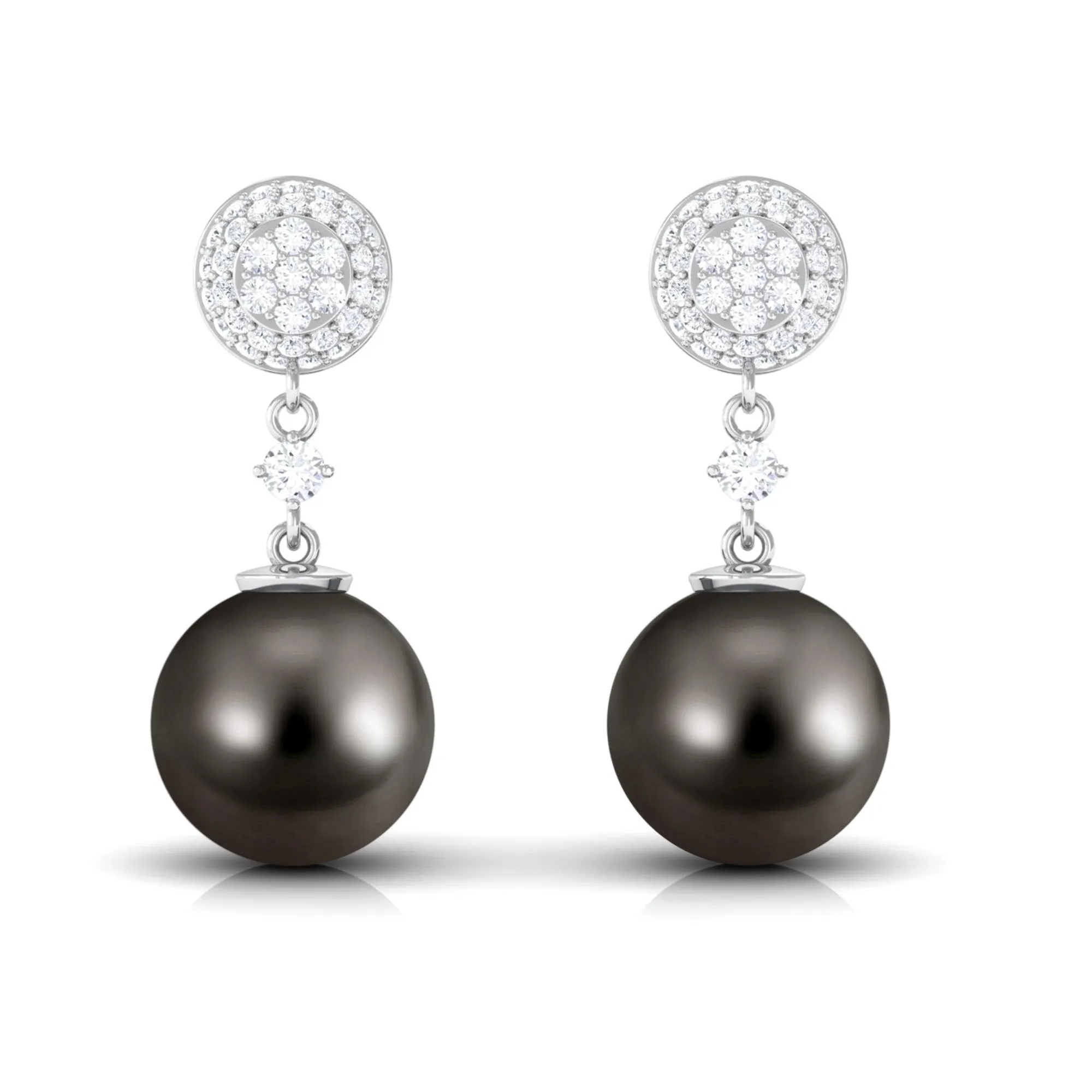 Natural Tahitian Pearl Dangle Earrings with Diamond