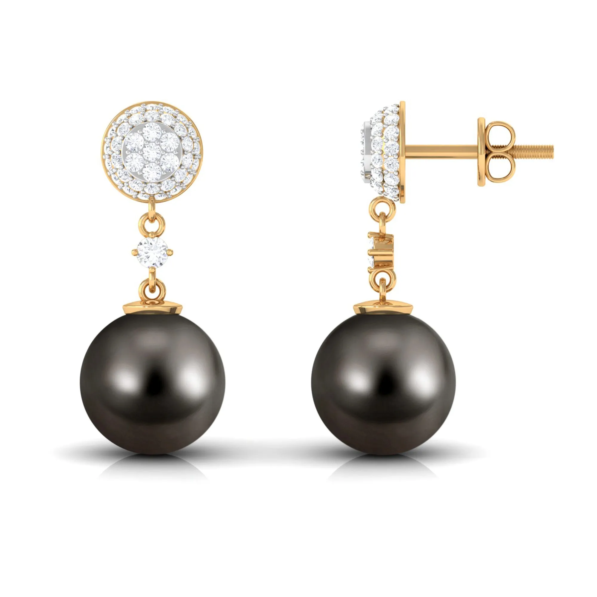 Natural Tahitian Pearl Dangle Earrings with Diamond