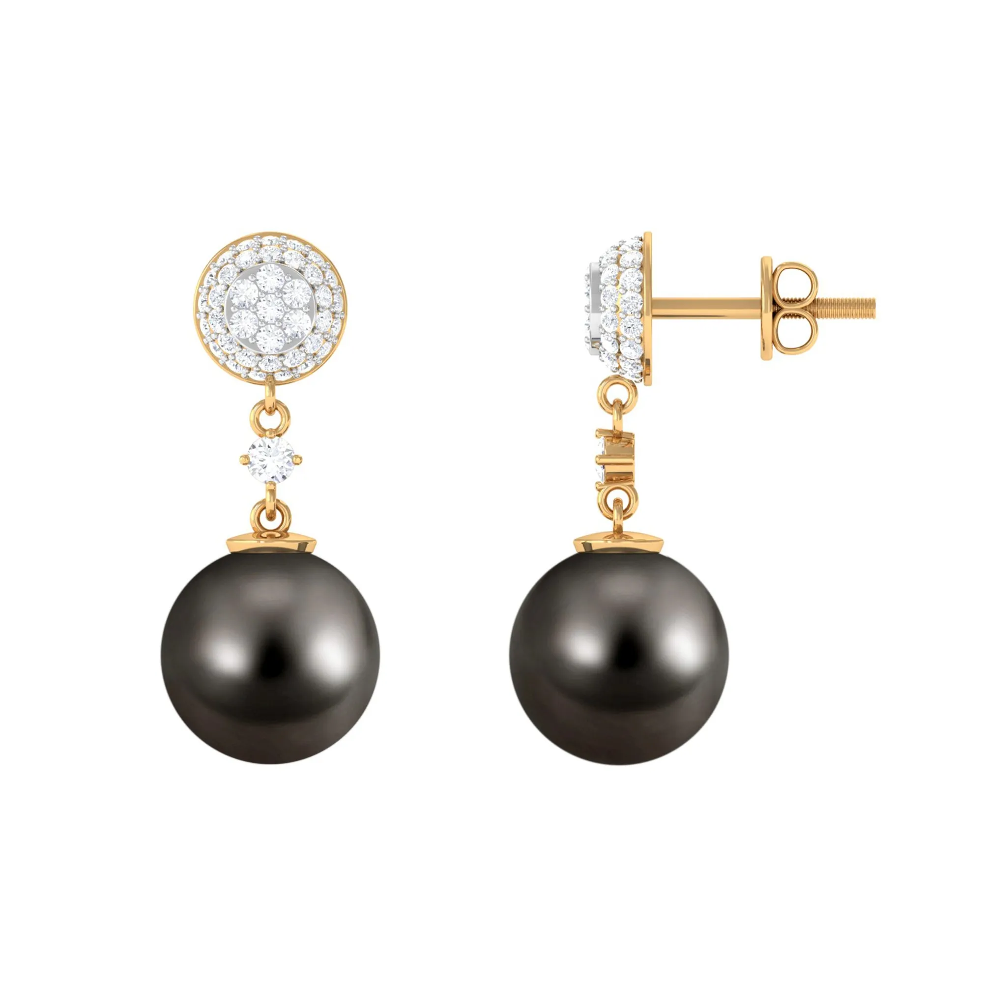 Natural Tahitian Pearl Dangle Earrings with Diamond