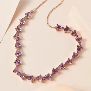 Natural Triangular Amethyst Princess Wedding Statement Necklace For Women - 14k Rose Gold Vermeil Necklace