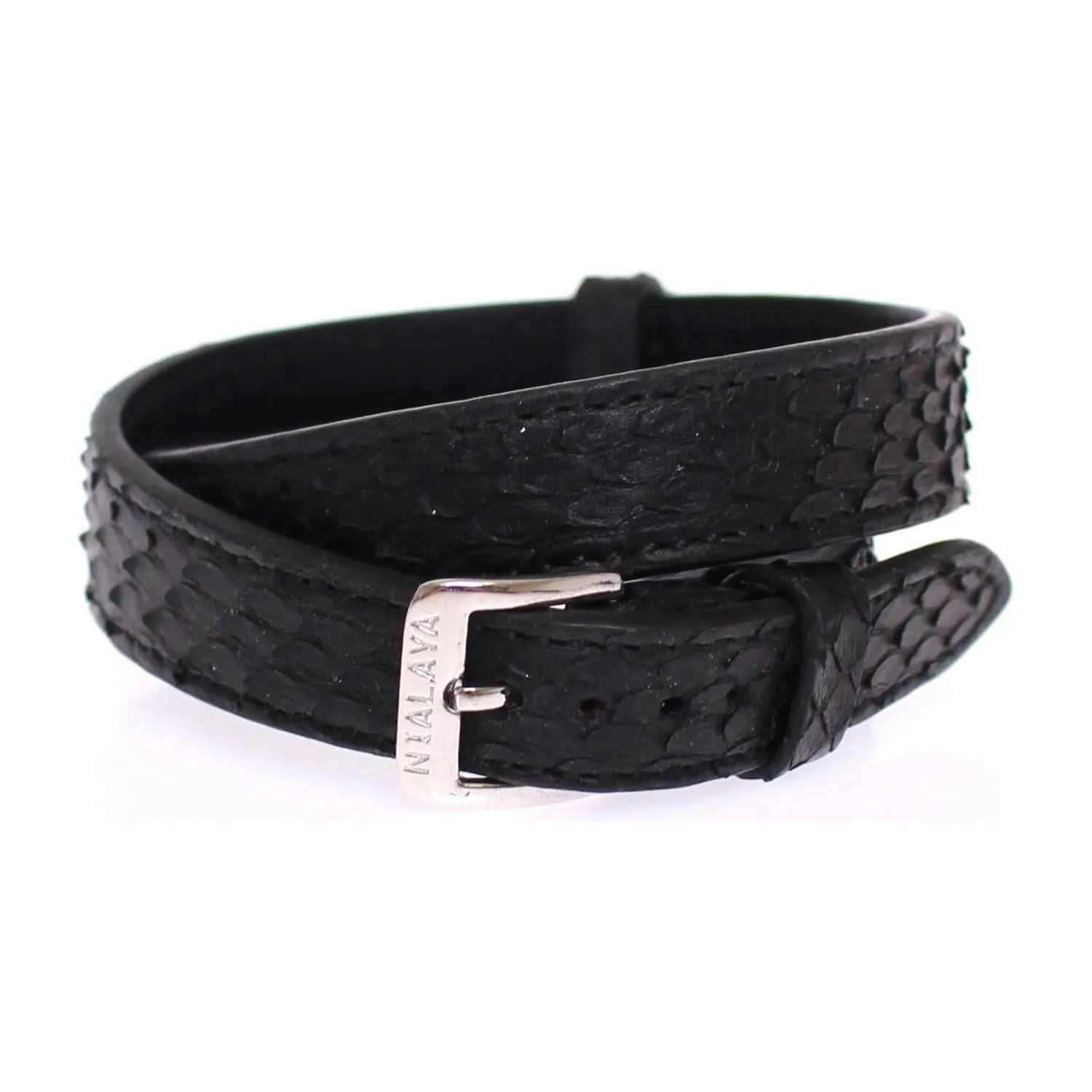 Nialaya Exquisite Black Snakeskin Silver Bracelet