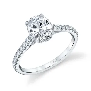 Oval Cut Classic Hidden Halo Engagement Ring - Harmonie Platinum White