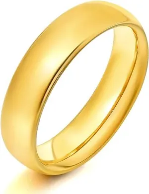 Paris Jewelry 24K Yellow Gold High Polish Classic Wedding Ring 6mm Women And Men Plated Size - 5