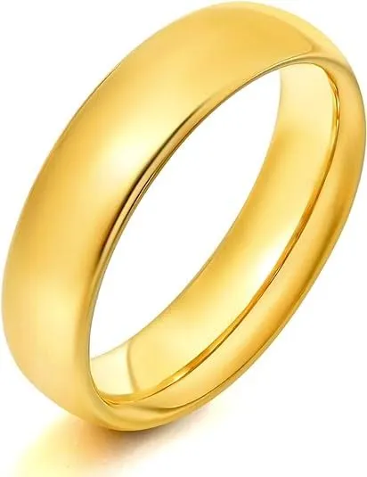 Paris Jewelry 24K Yellow Gold High Polish Classic Wedding Ring 6mm Women And Men Plated Size - 5