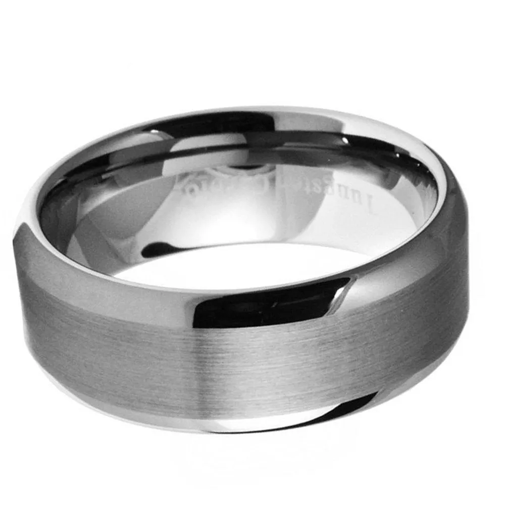 Paris Jewelry Tungsten Silver Brushed Ring Wedding Band 8mm For Men & Women (Size 7 - 12)