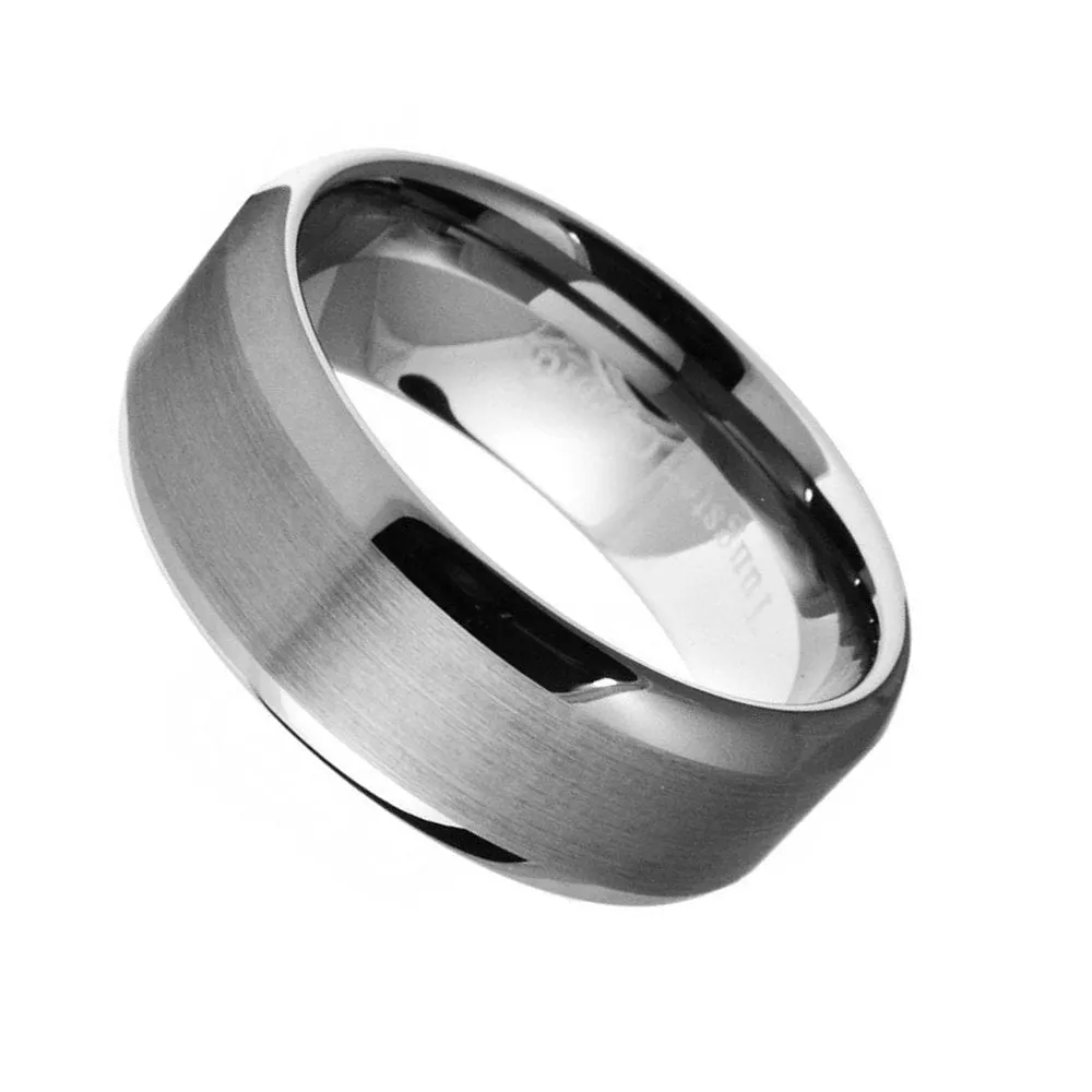 Paris Jewelry Tungsten Silver Brushed Ring Wedding Band 8mm For Men & Women (Size 7 - 12)