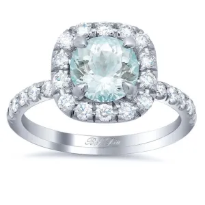 Pave Diamond Cushion Halo Engagement Ring for Round Aquamarine