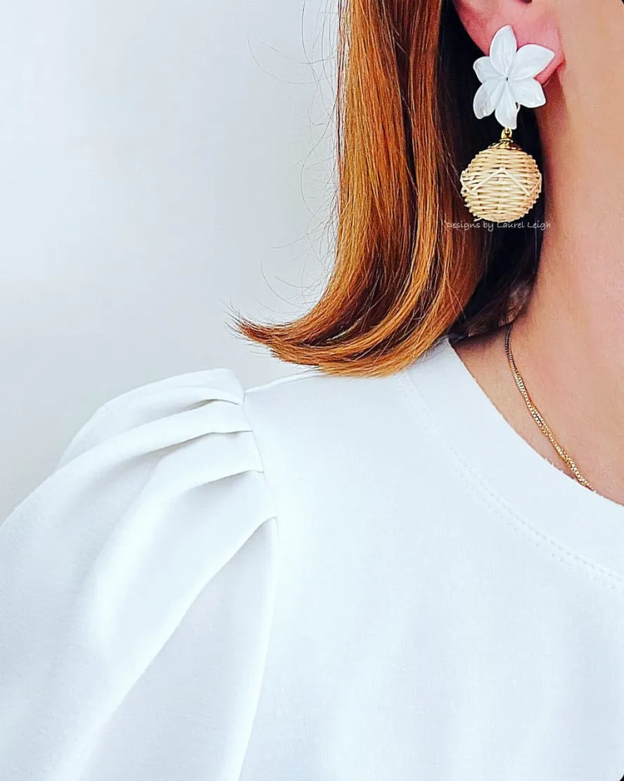 Pearl Floral Rattan Drop Earrings