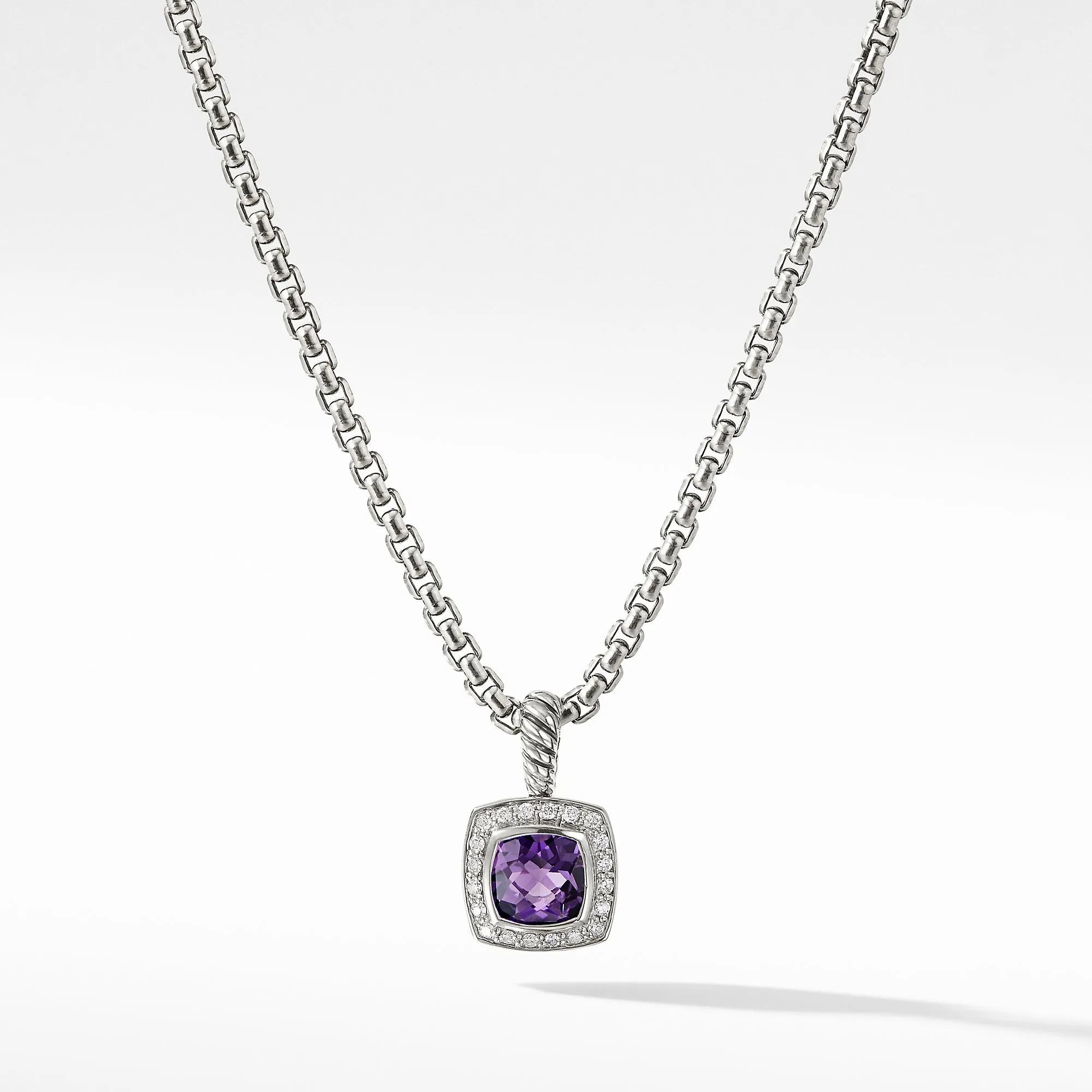 Pendant Necklace with Amethyst and Diamonds, 17" Length