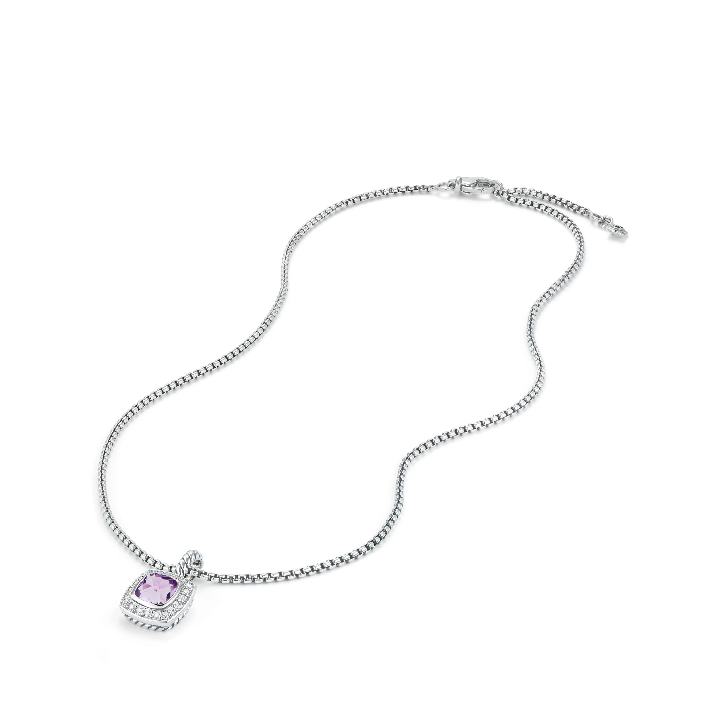 Pendant Necklace with Amethyst and Diamonds, 17" Length