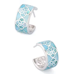 Petal Blue Mother of Pearl Sterling Silver Huggie Earrings