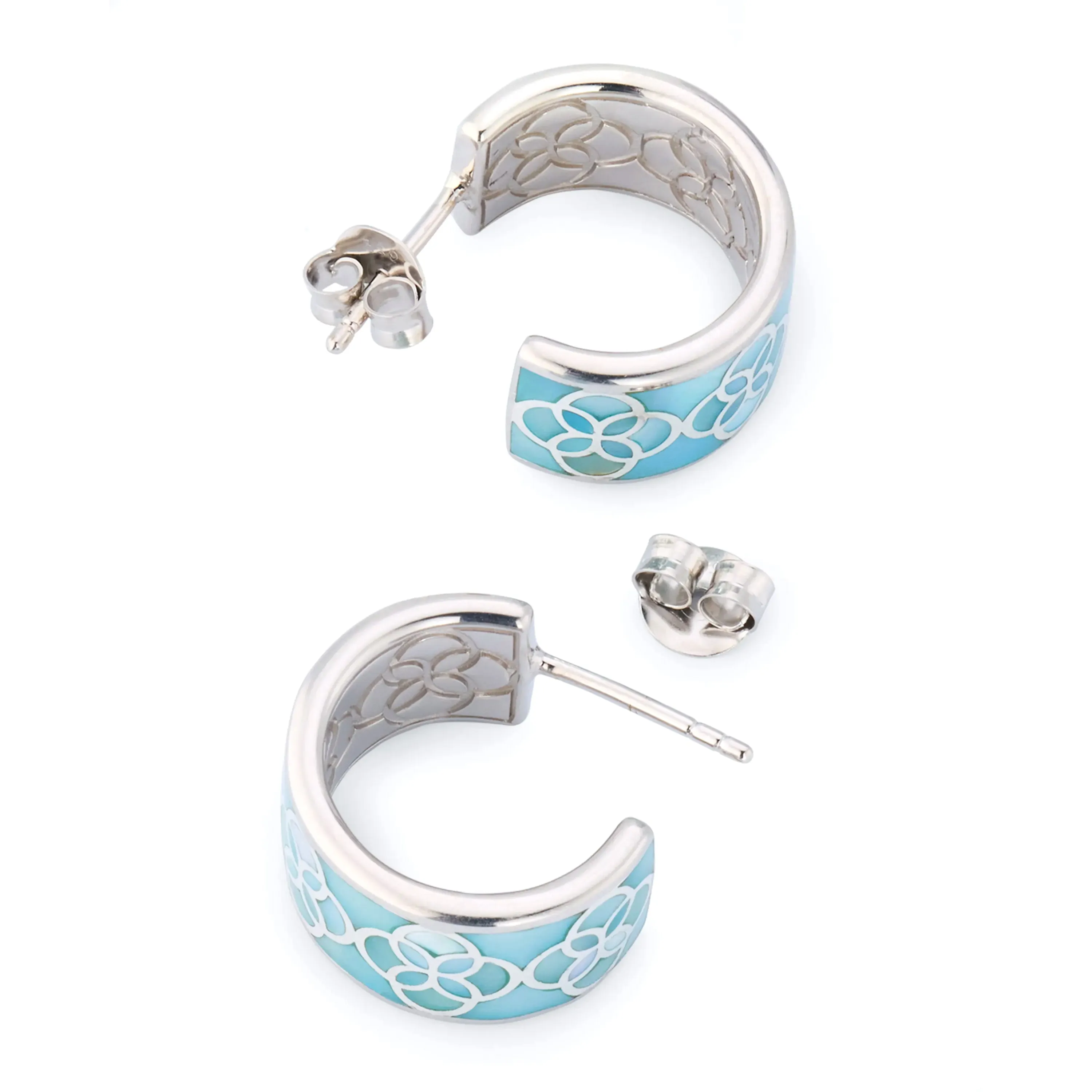 Petal Blue Mother of Pearl Sterling Silver Huggie Earrings