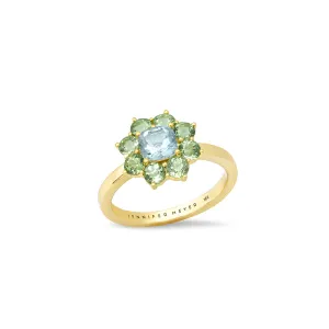 Petite Statement Mint Tourmaline Flower Ring with Aquamarine Center