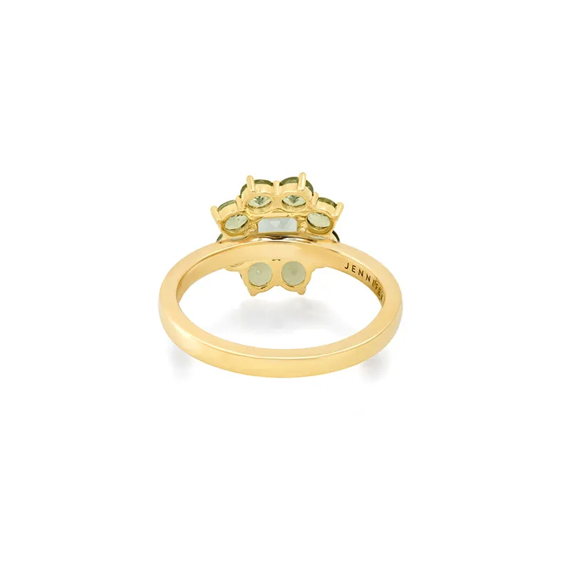 Petite Statement Mint Tourmaline Flower Ring with Aquamarine Center