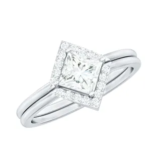 Princess Cut Moissanite Minimal Wedding Ring Set