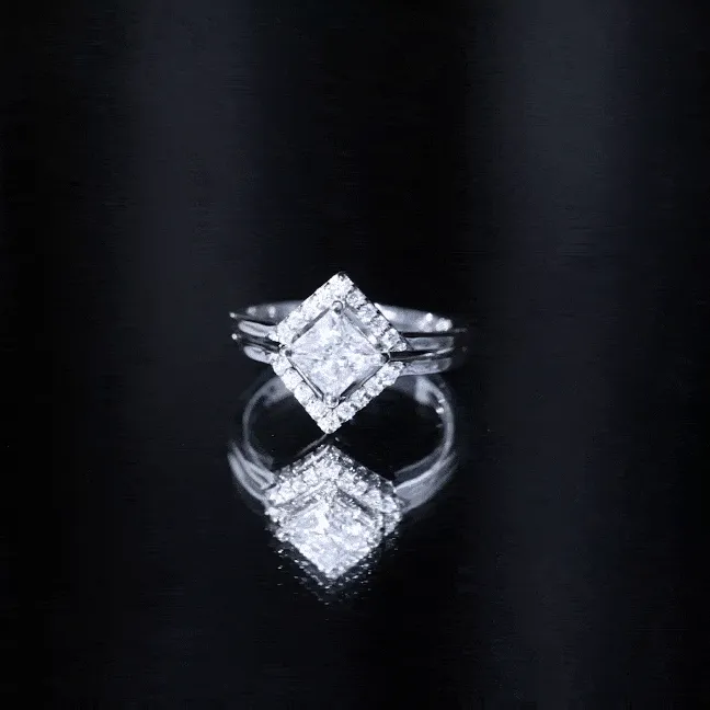 Princess Cut Moissanite Minimal Wedding Ring Set