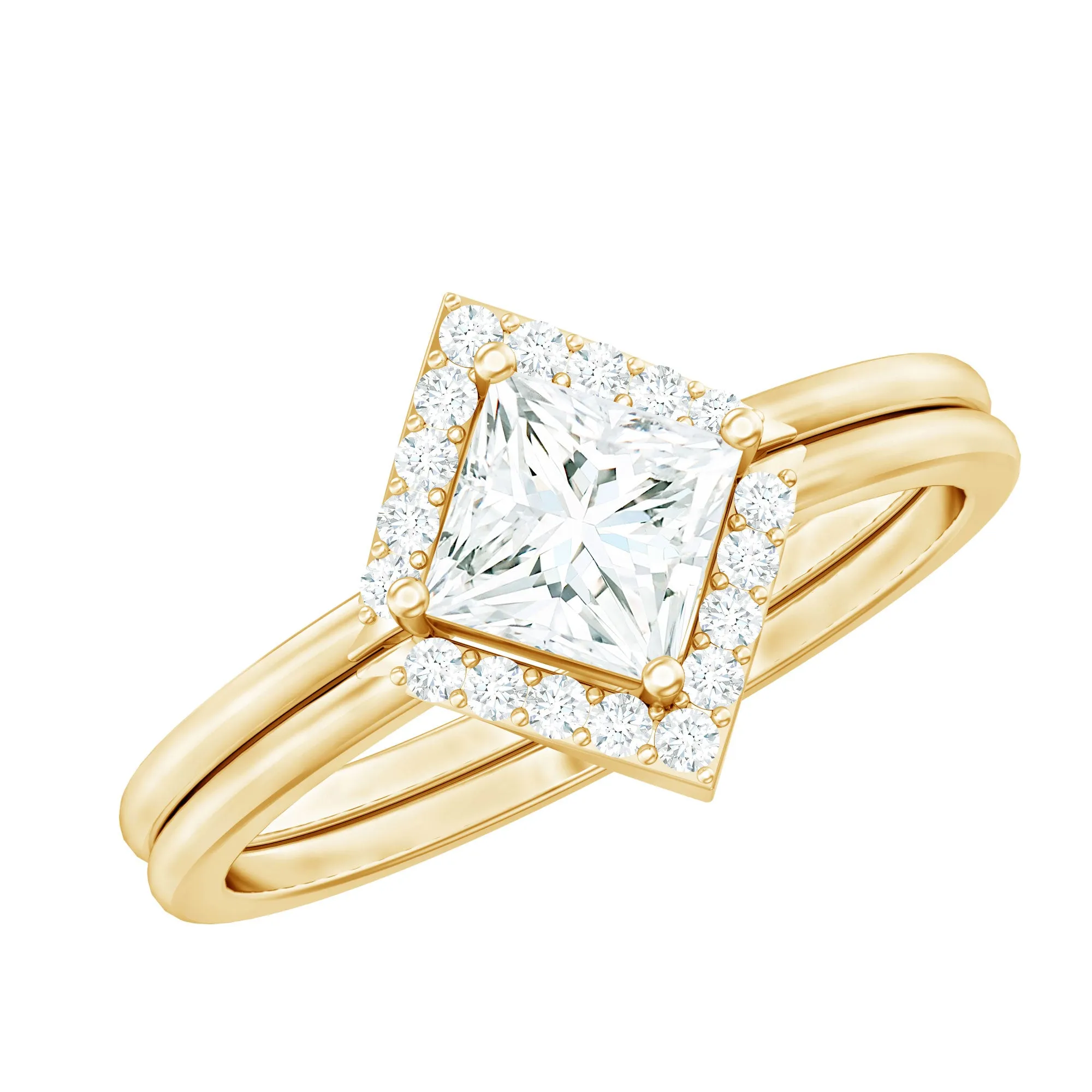 Princess Cut Moissanite Minimal Wedding Ring Set