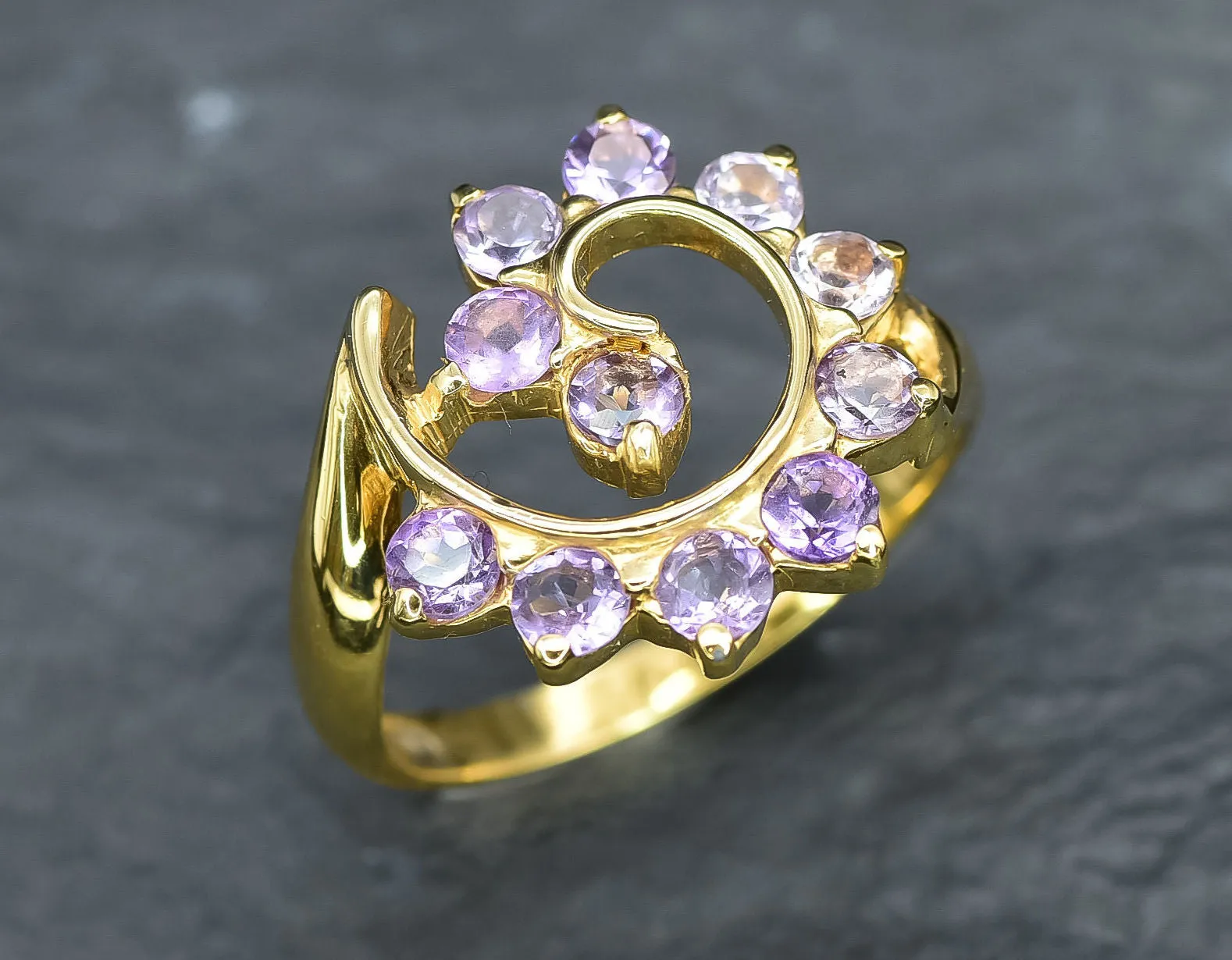 Purple Swirl Ring - Spiral Amethyst Ring - Vintage Statement Ring