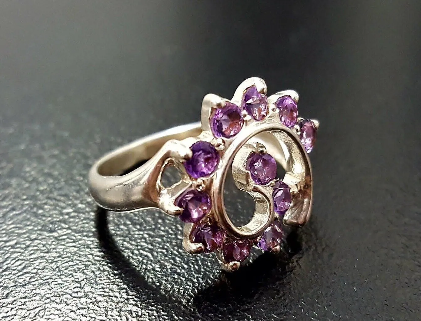 Purple Swirl Ring - Spiral Amethyst Ring - Vintage Statement Ring