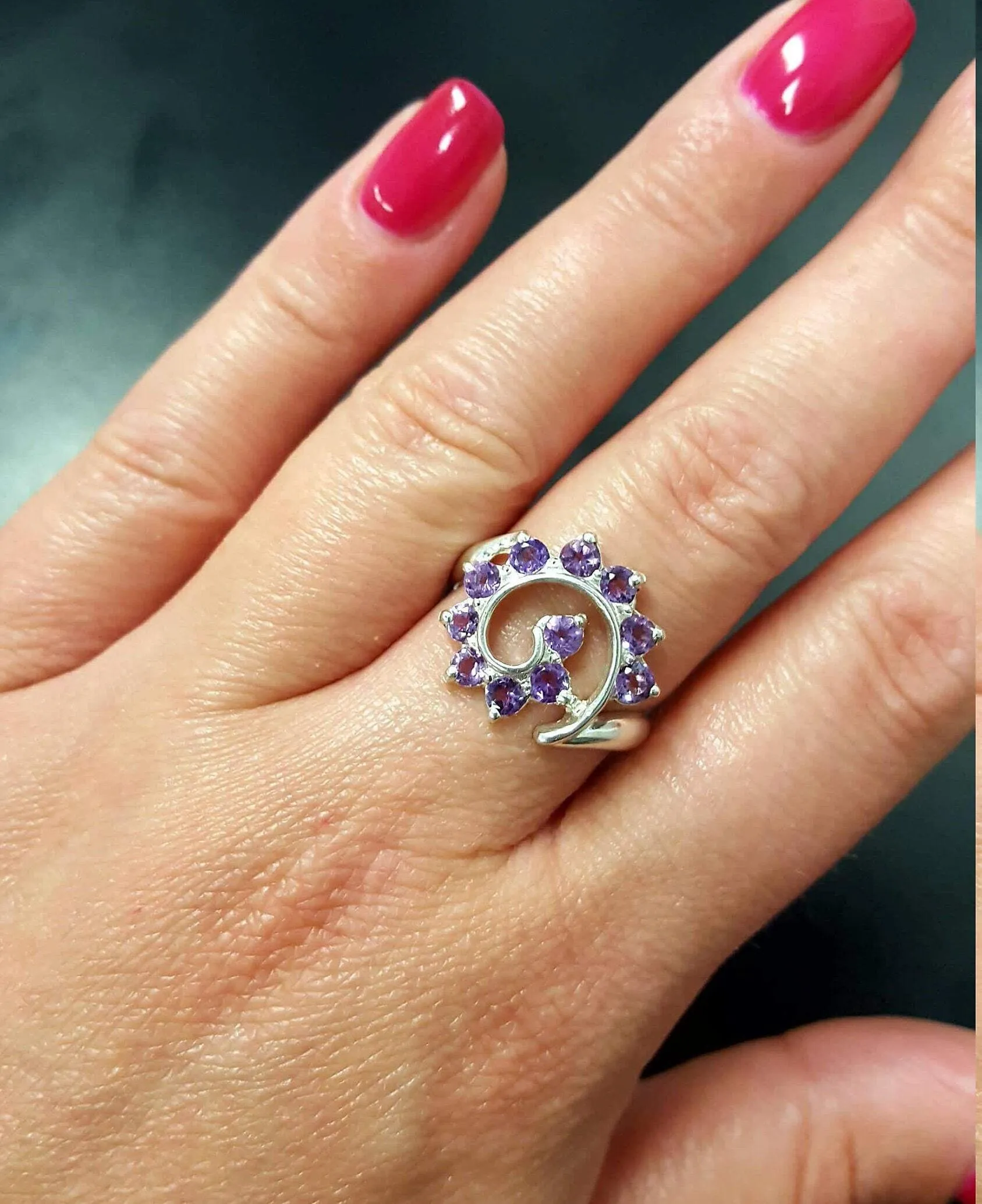 Purple Swirl Ring - Spiral Amethyst Ring - Vintage Statement Ring