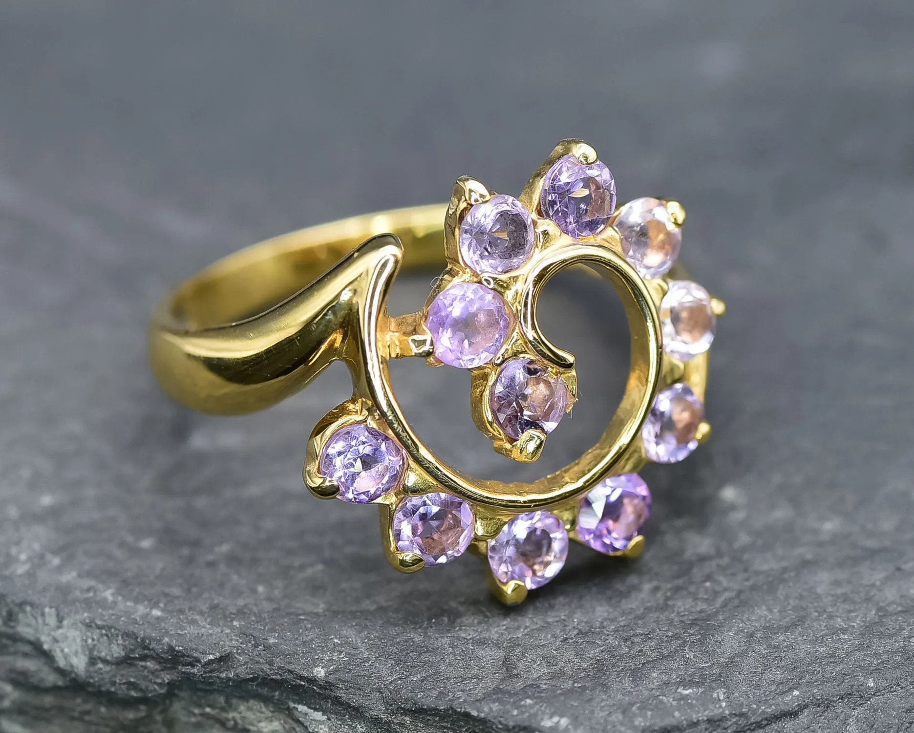 Purple Swirl Ring - Spiral Amethyst Ring - Vintage Statement Ring