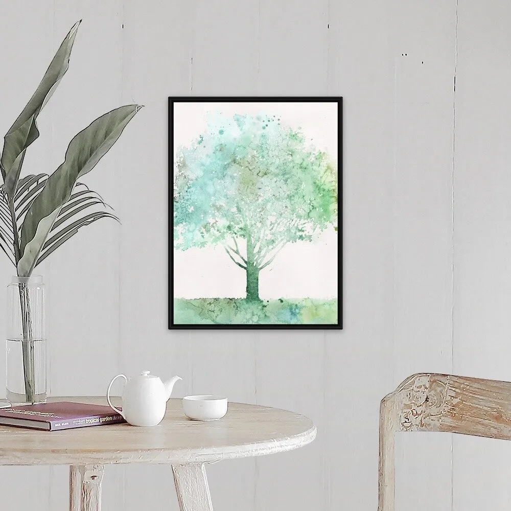 "Aquamarine Tree I" Black Float Frame Canvas Art