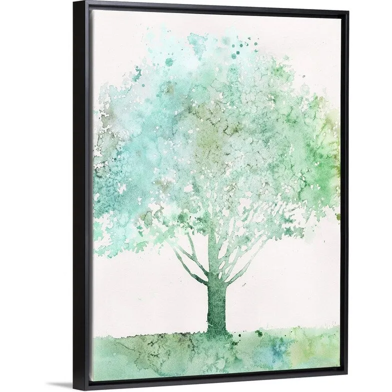 "Aquamarine Tree I" Black Float Frame Canvas Art