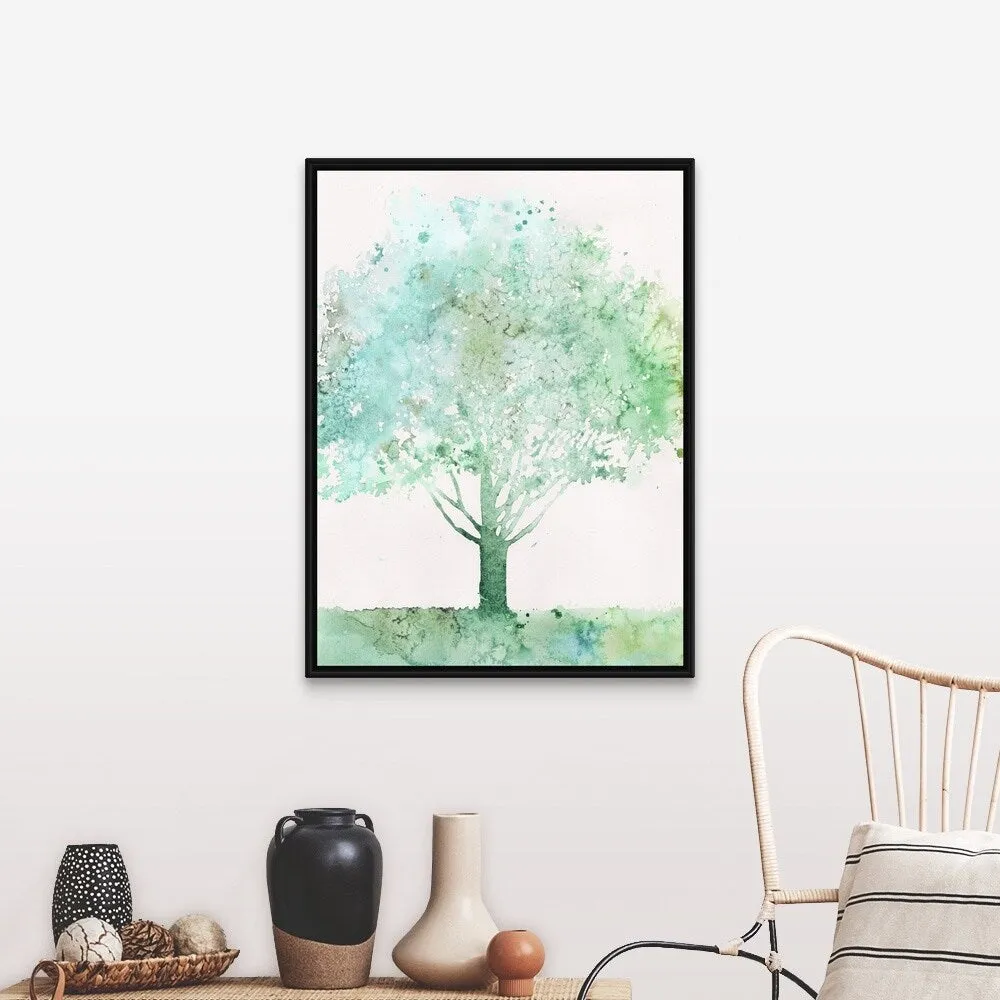 "Aquamarine Tree I" Black Float Frame Canvas Art