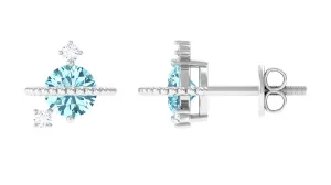 Real Aquamarine Celestial and Diamond Stud Earring