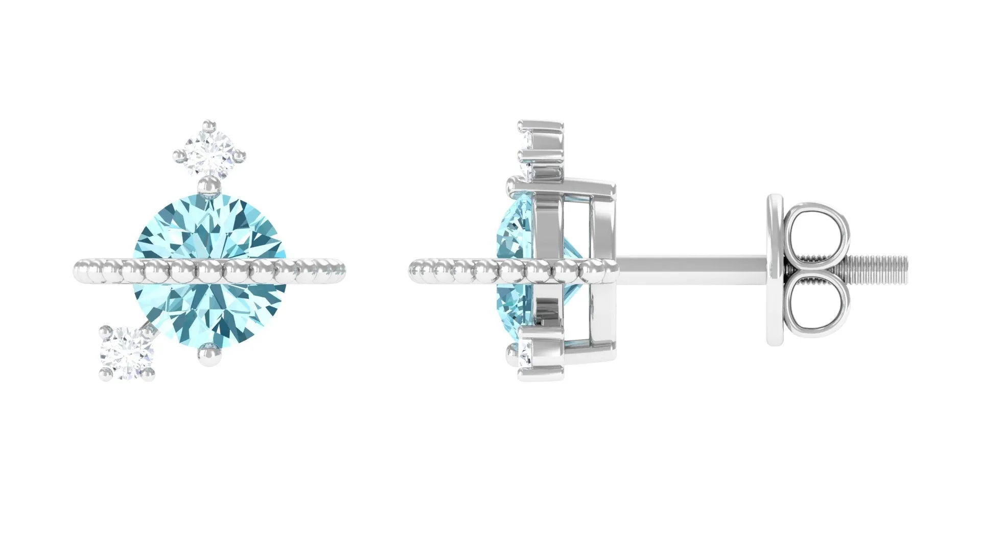 Real Aquamarine Celestial and Diamond Stud Earring