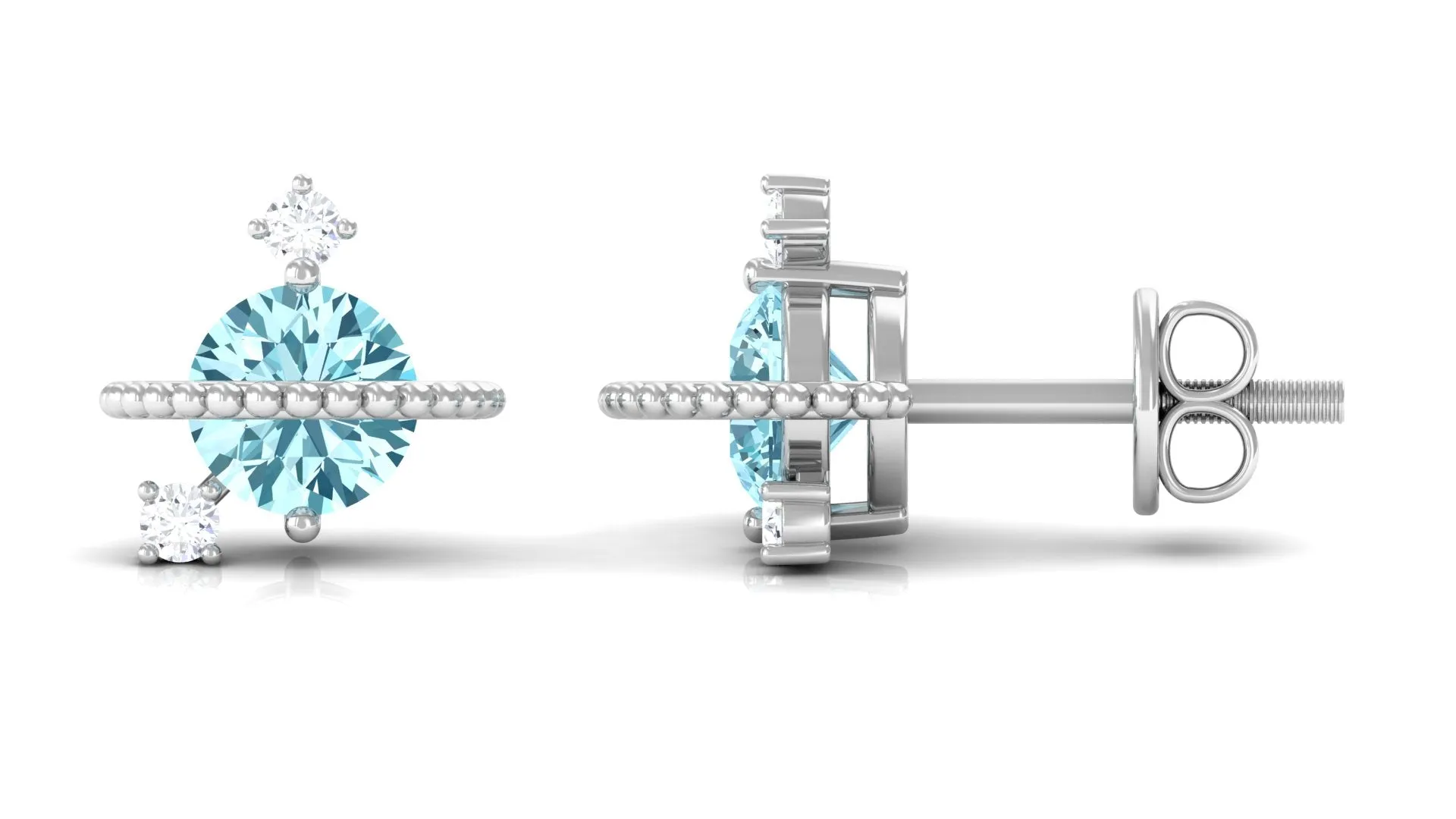 Real Aquamarine Celestial and Diamond Stud Earring