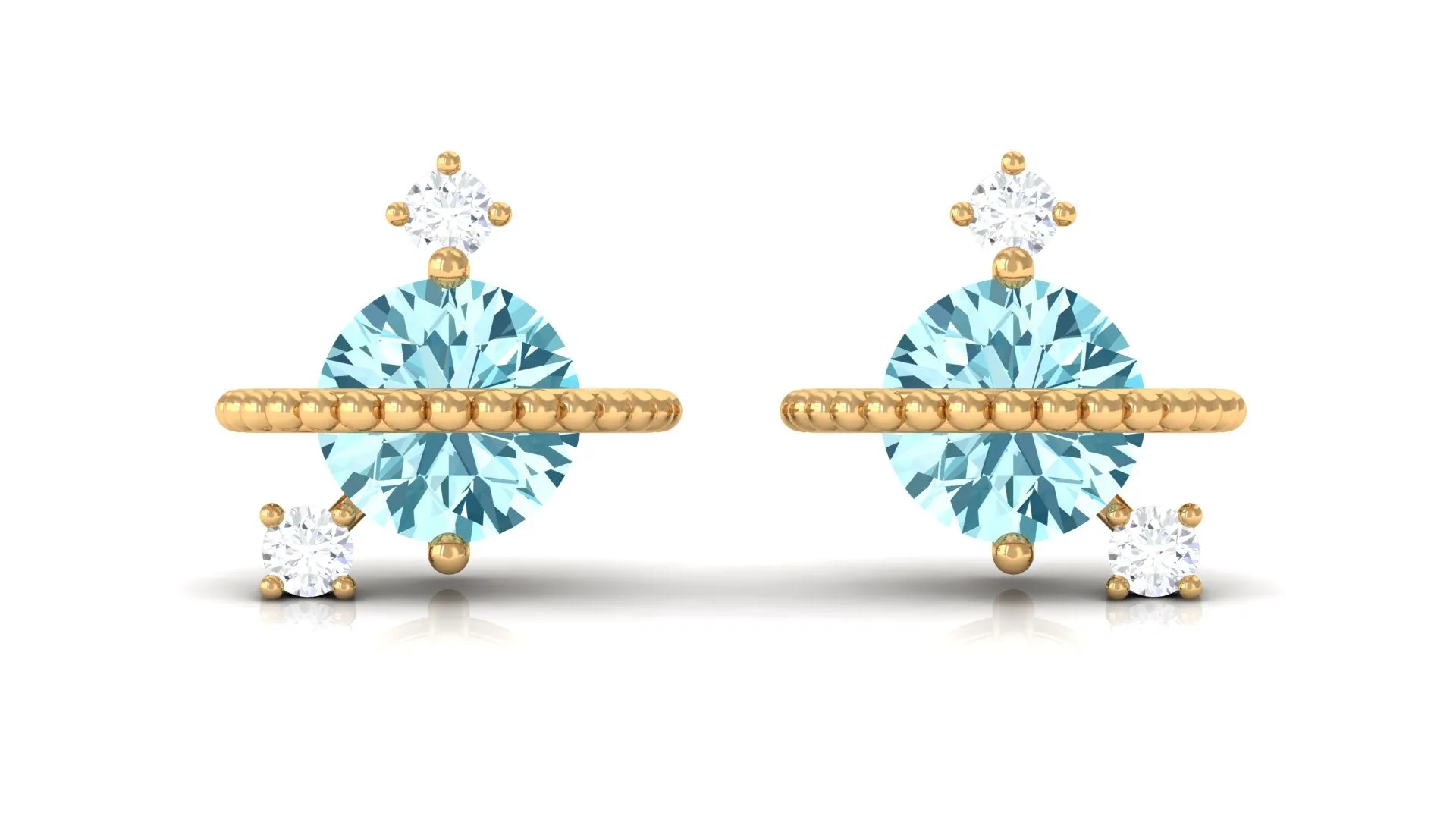 Real Aquamarine Celestial and Diamond Stud Earring