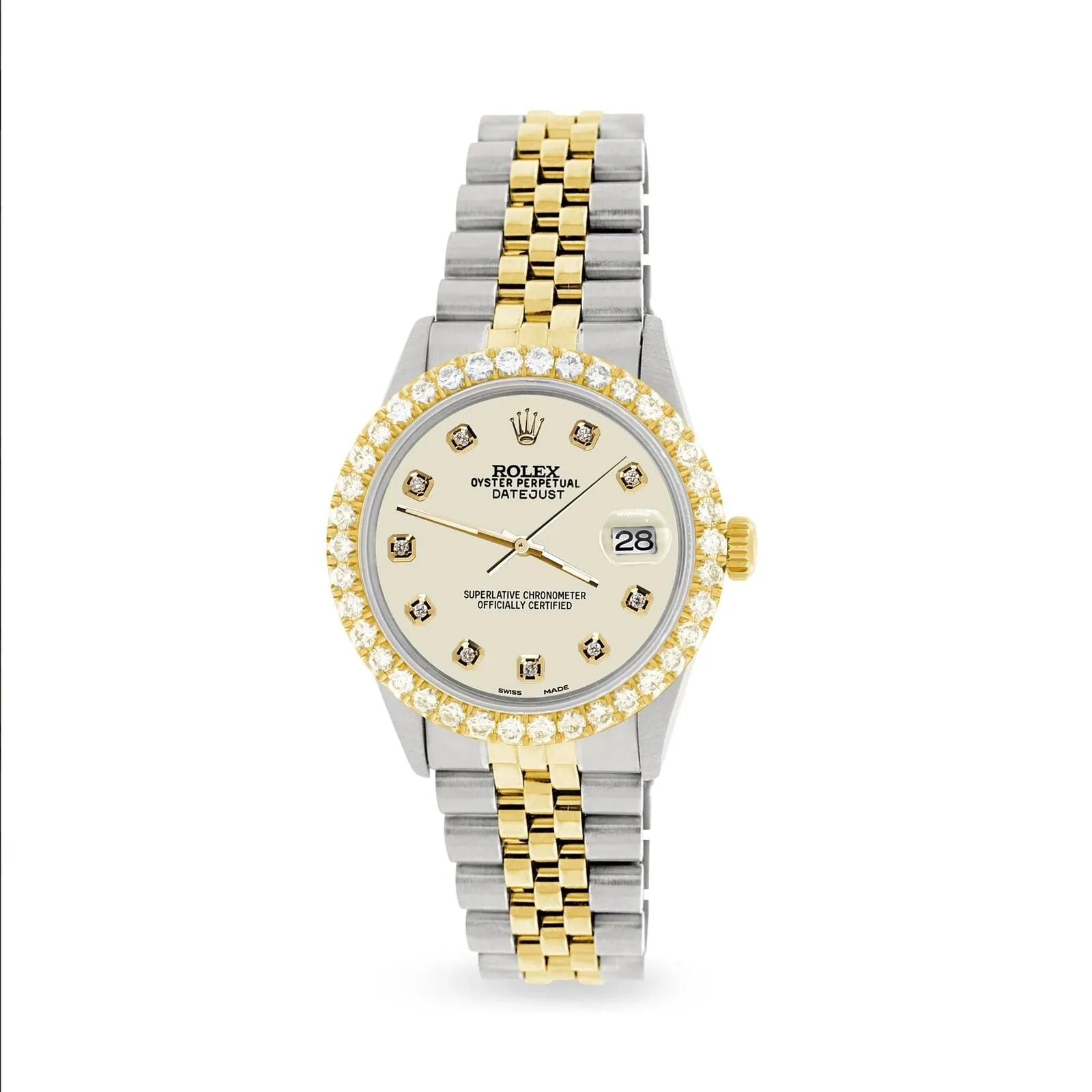 Rolex Datejust 2-Tone Watch 3.05ct Diamond Bezel/Satin Linen Diamond Dial TFJ-142508555