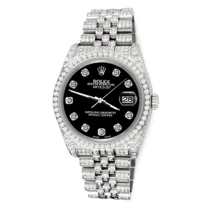 Rolex Datejust 36mm Pave 10.2ct Iced Diamond Black Dial TFJ-142508437