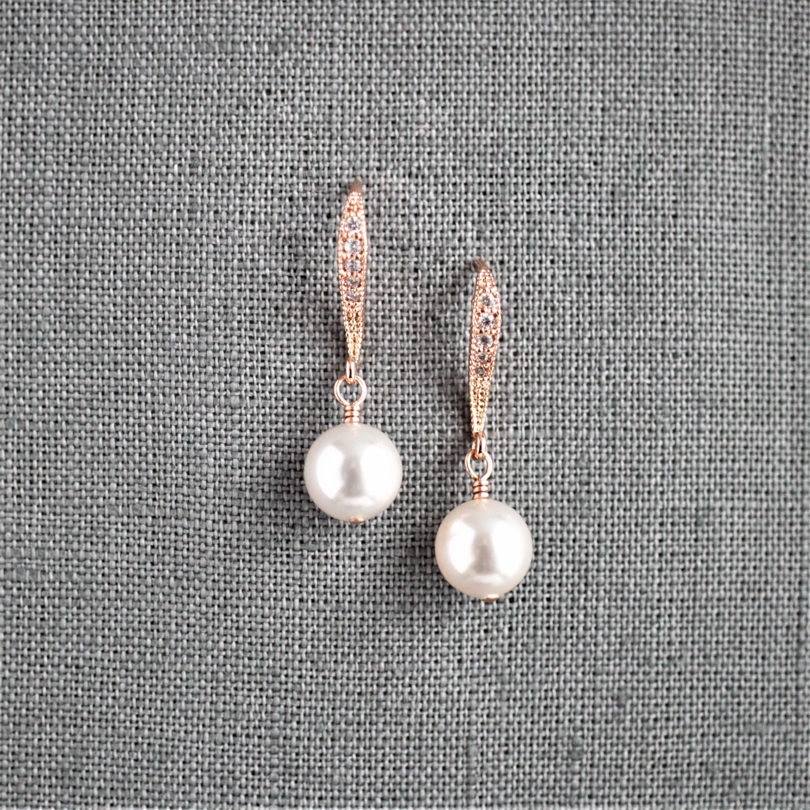 Rose Gold and White Pearl Earrings