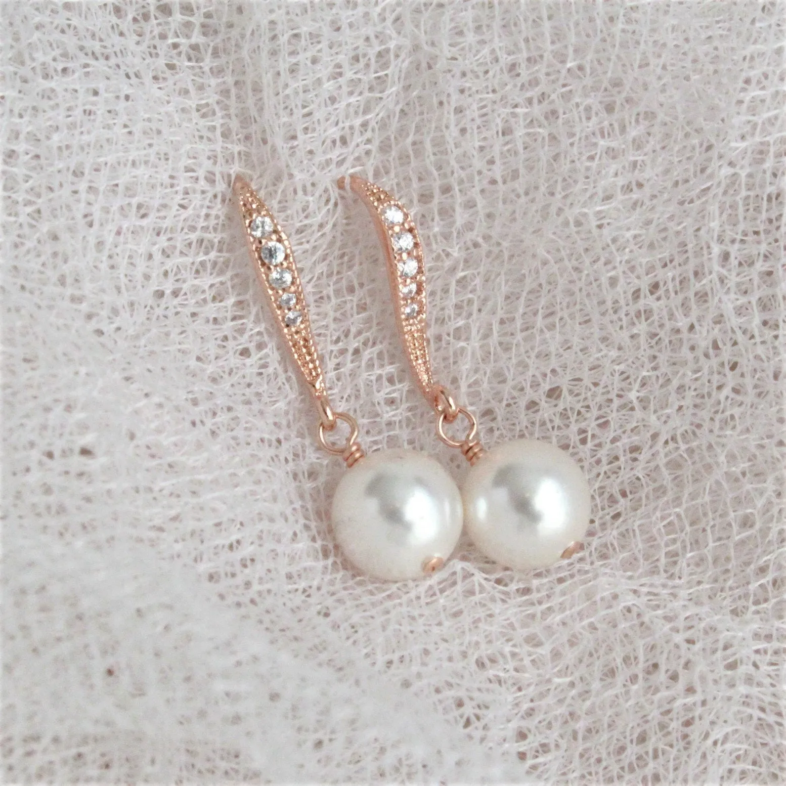 Rose Gold and White Pearl Earrings