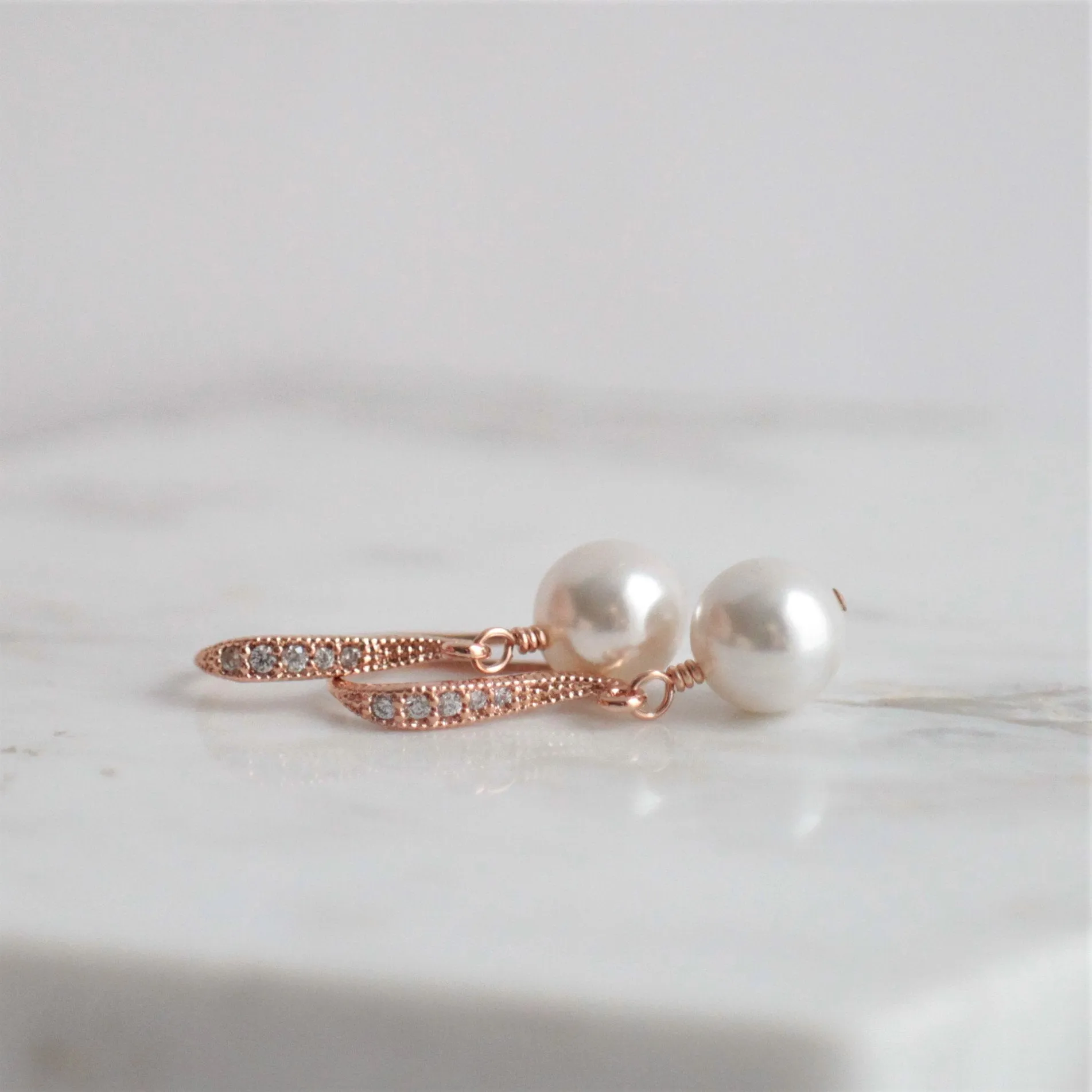 Rose Gold and White Pearl Earrings