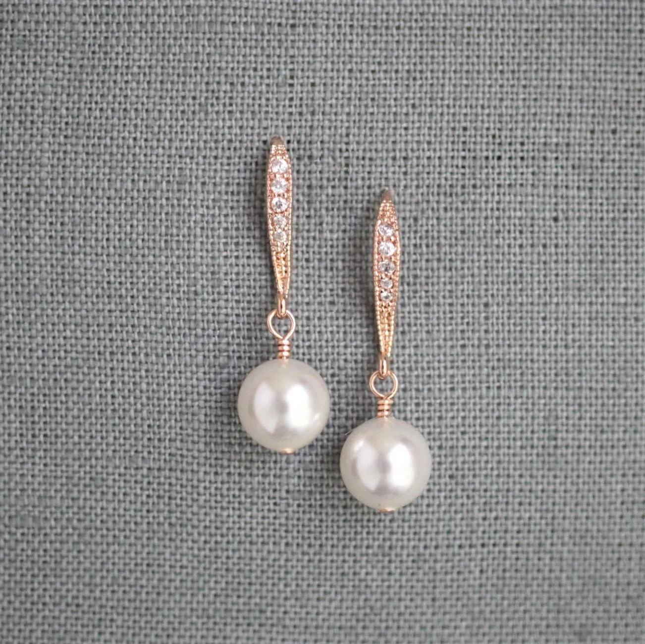 Rose Gold and White Pearl Earrings