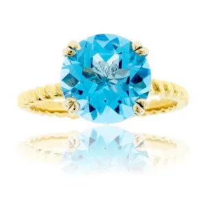 Round Blue Topaz Twisted Style Ring