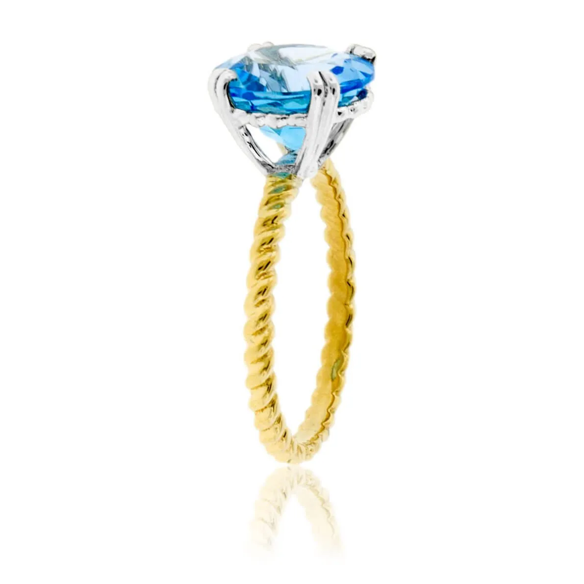 Round Blue Topaz Twisted Style Ring