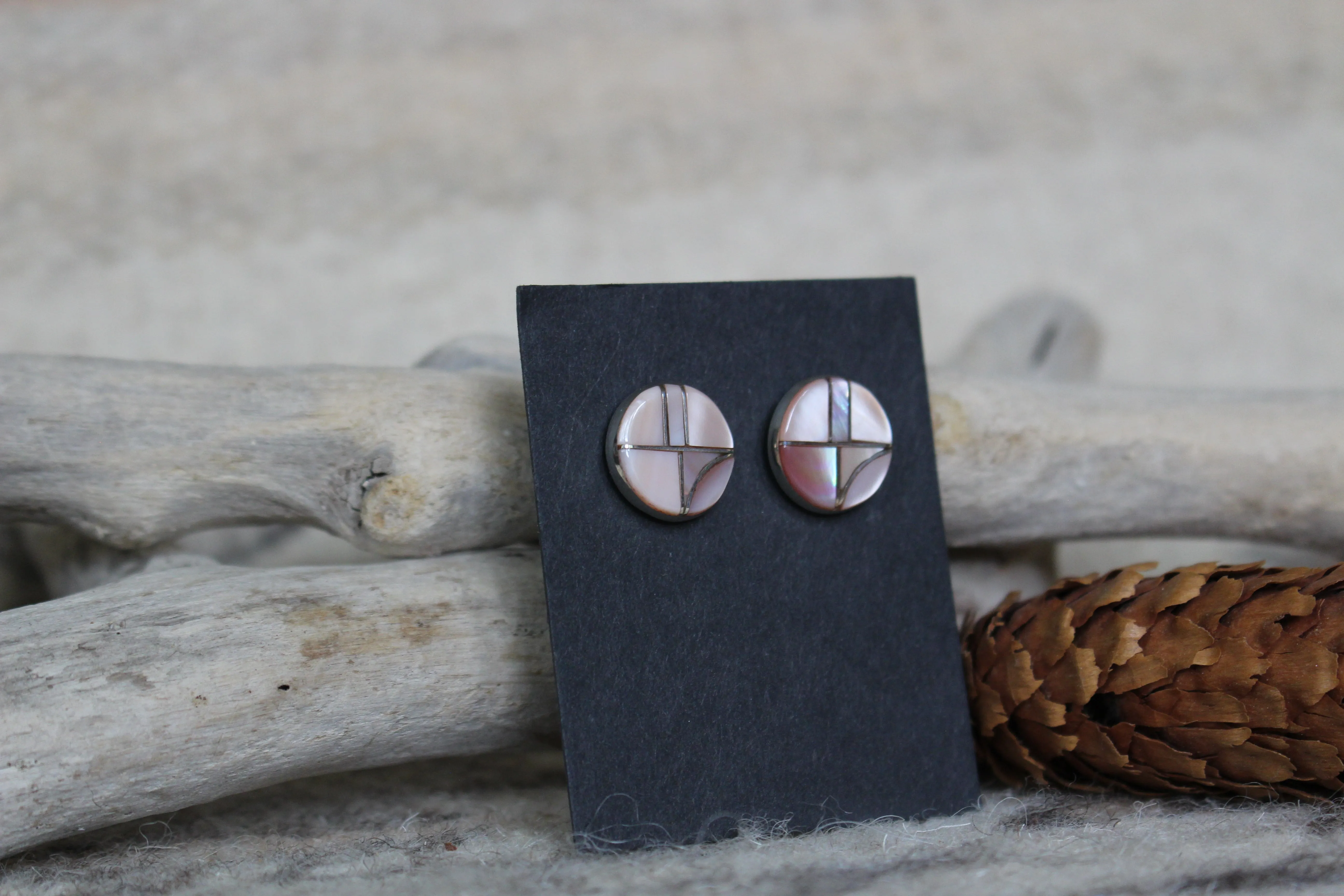 Round Pink Lip Mother of Pearl Studs