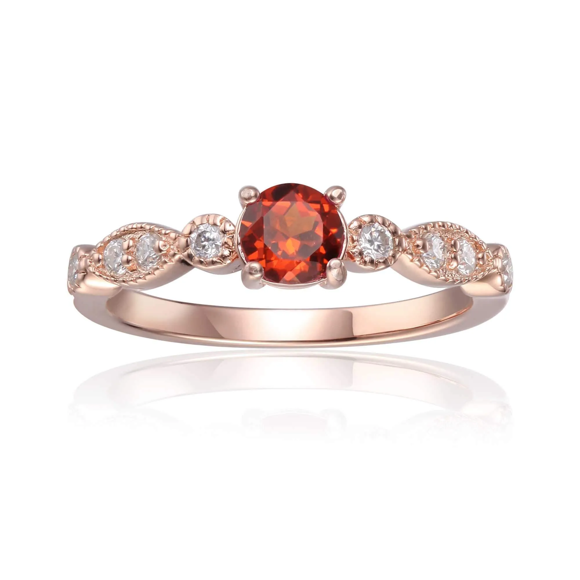 Round Solitaire Spessartite Garnet Ring