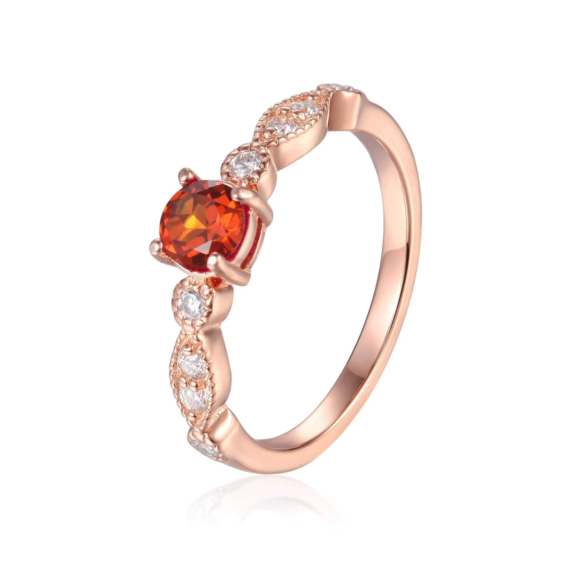 Round Solitaire Spessartite Garnet Ring