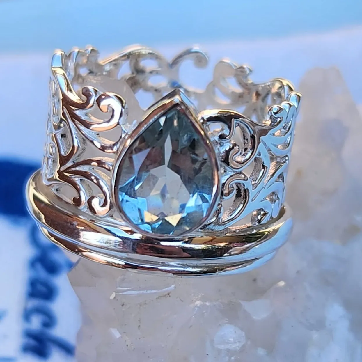 ROYAL BLUE - AQUAMARINE STERLING SILVER SPINNER RING