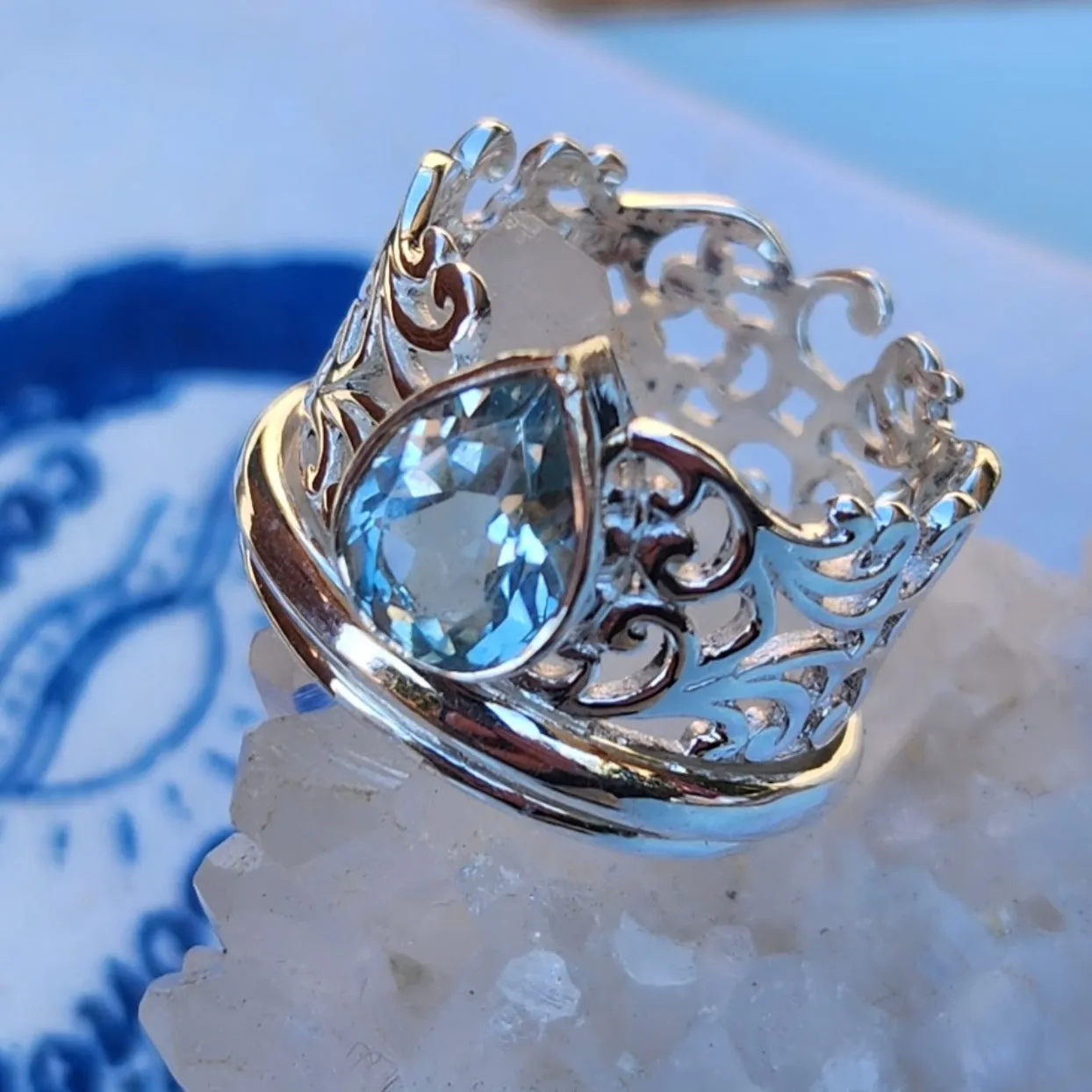 ROYAL BLUE - AQUAMARINE STERLING SILVER SPINNER RING